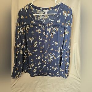Sonoma Navy Button-Front Floral Blouse
